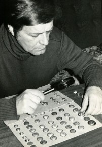 Ivo Tomáš with his collection of uniform buttons - 1982