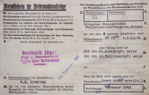 Detail objednávky Wehrmachtu na kovové knoflíky (5.12.1941)